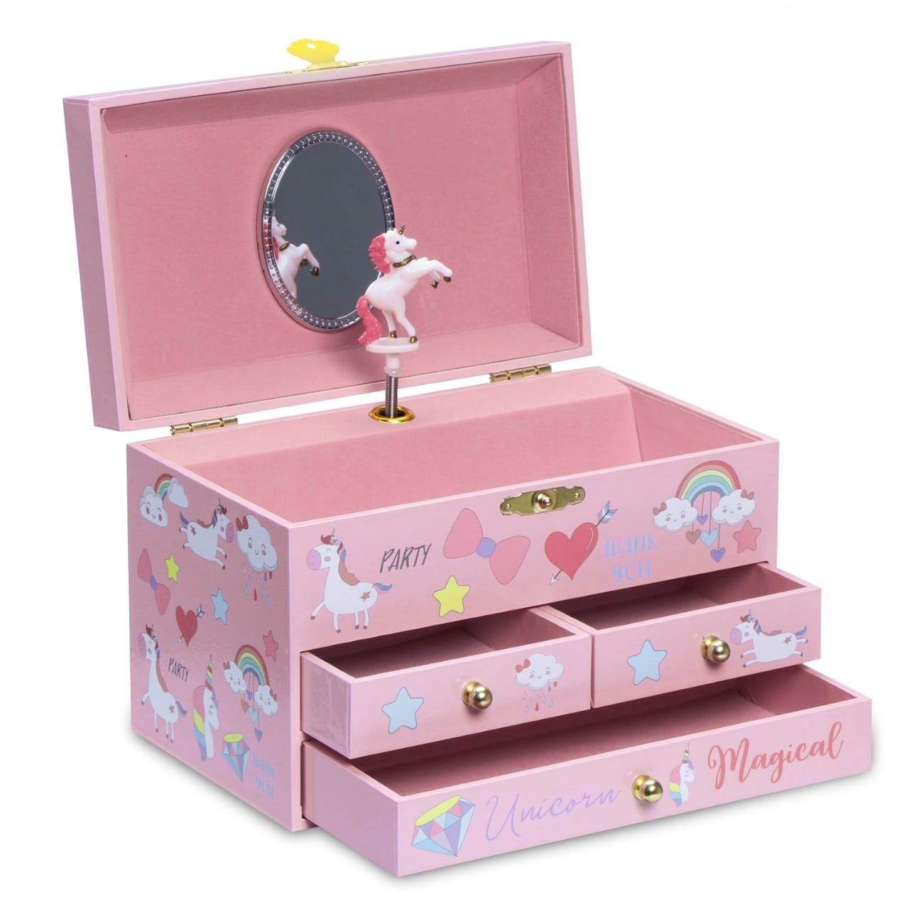 Musical Jewelry Box for Girls features a spinning ballerina unicorn design